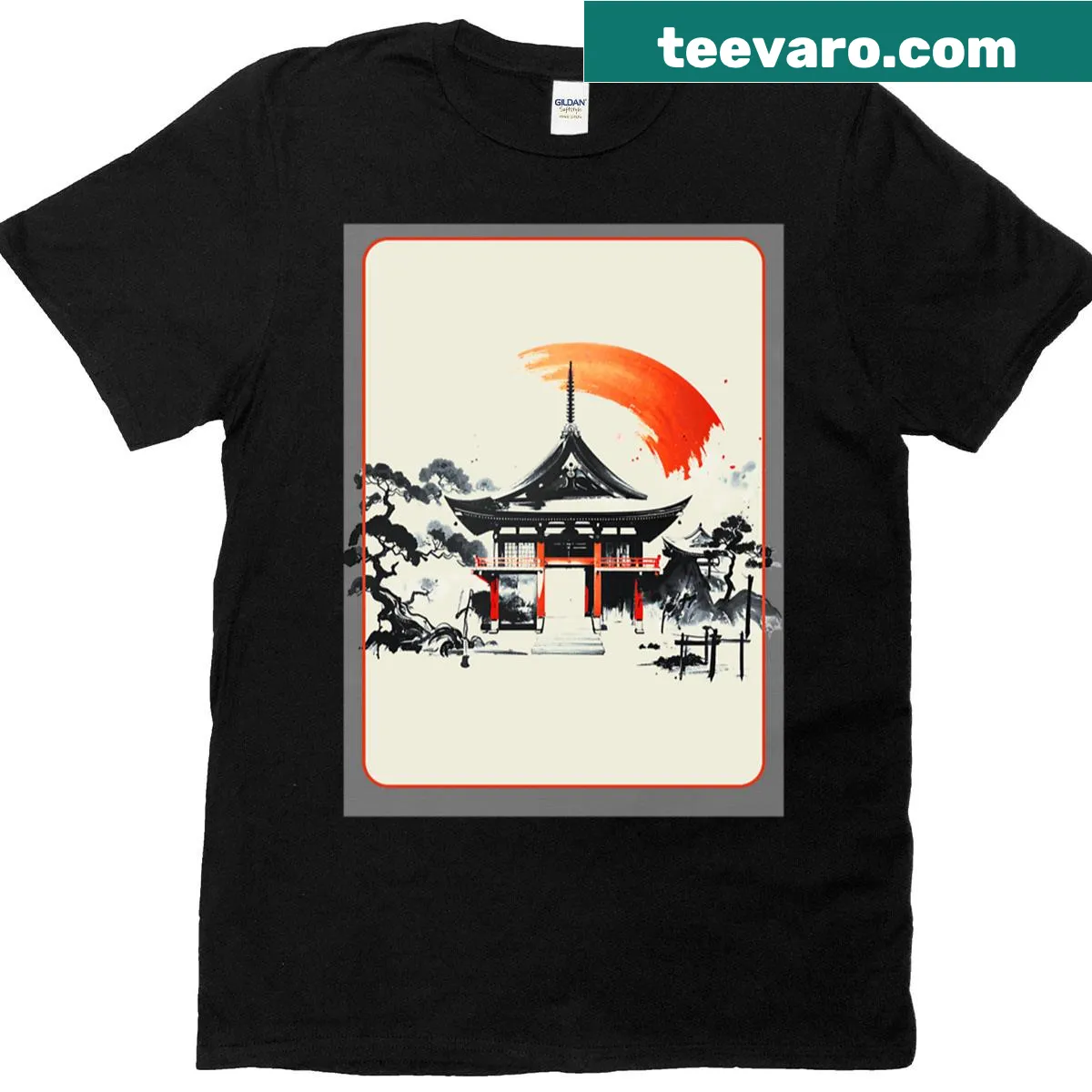 T-shirt featuring the abstract Red Circle Of Serenity graphic — on a men's t-shirt