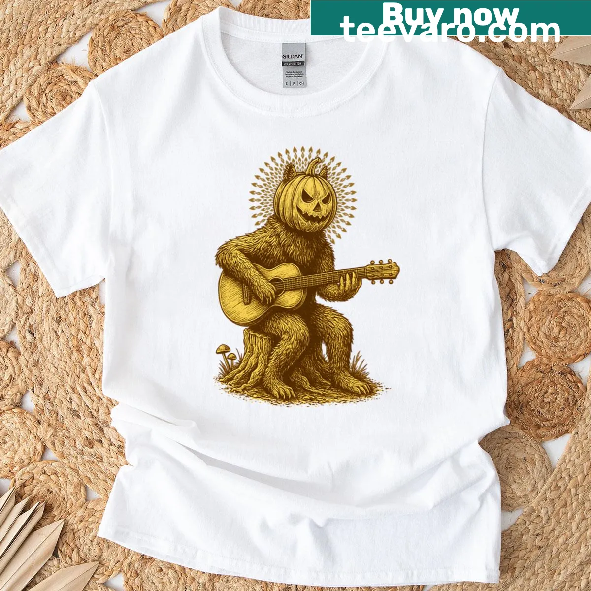 Minimalist t-shirt featuring abstract autumn string design — on a men's t-shirt
