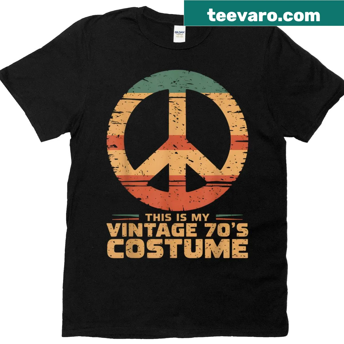 Vintage 70s costume shirt with peace sign for Halloween — on a men's t-shirt