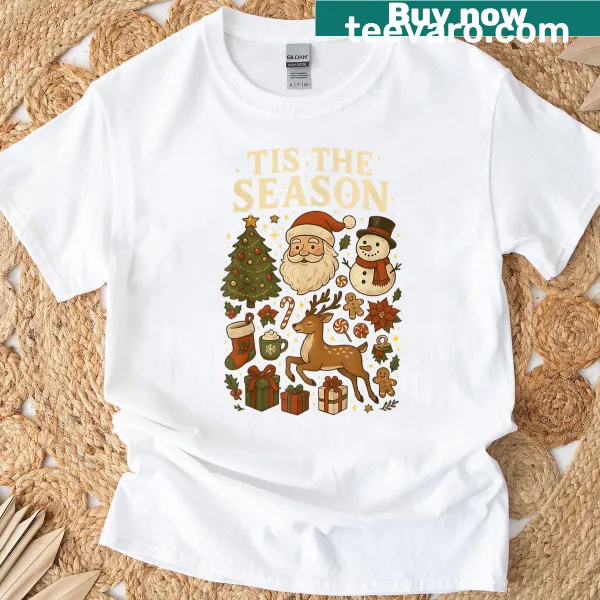 Vintage Christmas t-shirt with cute holiday icons