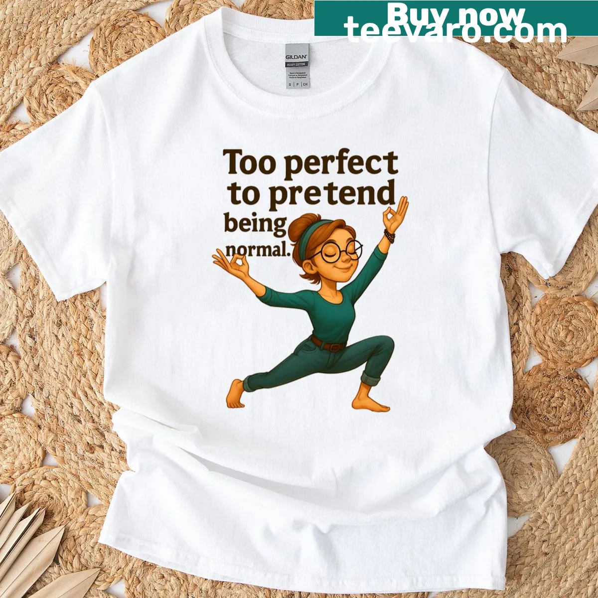 Funny yoga girl illustration T-shirt with humorous text — on a men's t-shirt