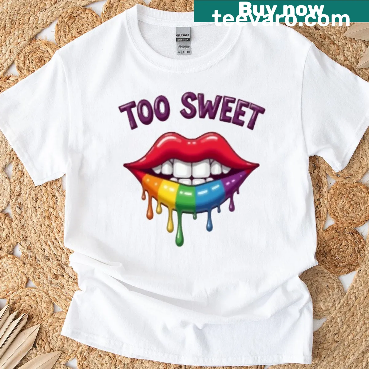 T-shirt with 'Too Sweet' text design — on a men's t-shirt