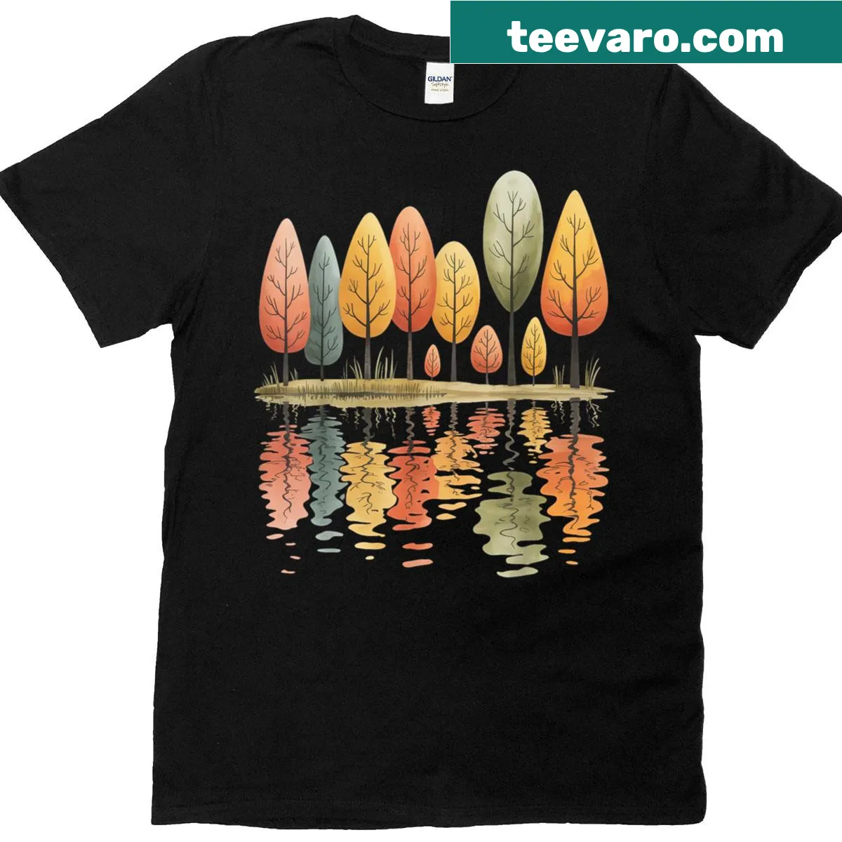 Vintage tree reflection graphic on a nature-themed t-shirt — on a men's t-shirt