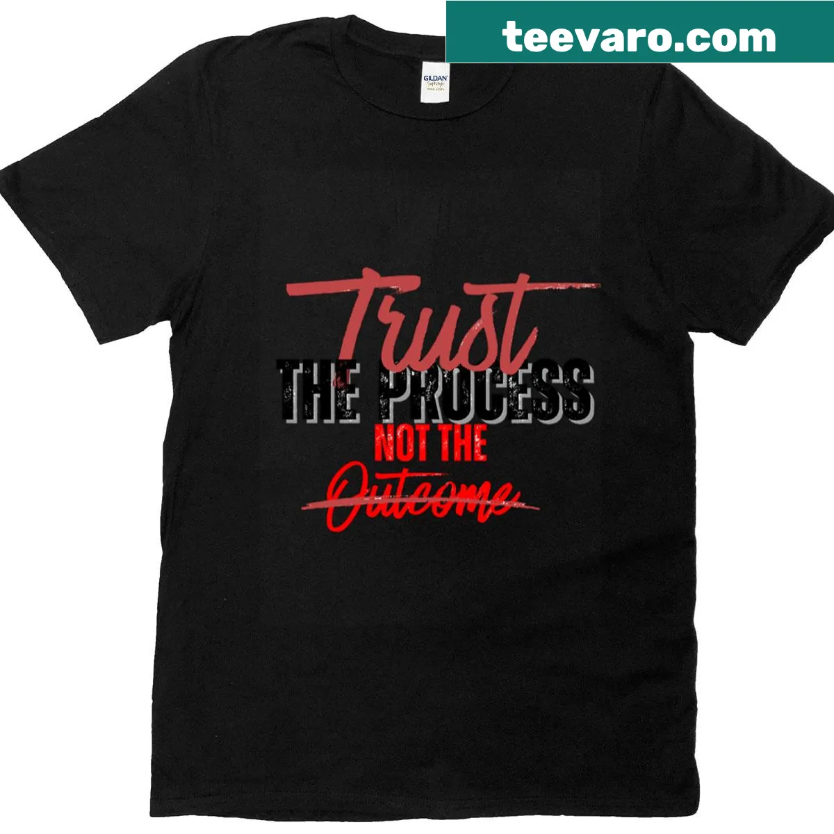 Inspirational T-shirt with the phrase 'Trust The Process Not The Outcome' in bold typography — on a men's t-shirt