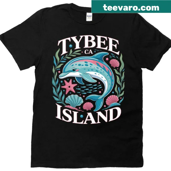Dolphin graphic with 'Tybee Island Dolphin Lover' on a T-shirt