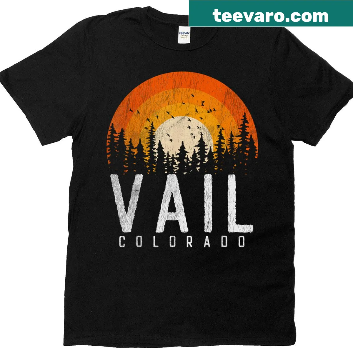 Vintage-style Vail T-shirt inspired by the 70s and 80s outdoor life — on a men's t-shirt
