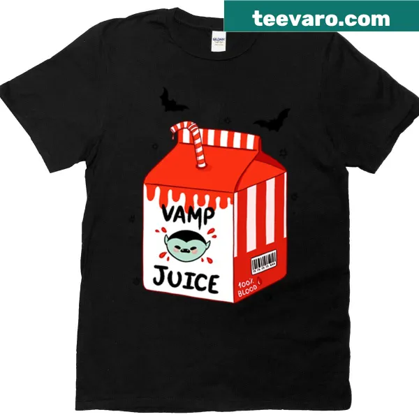 T-shirt with a playful illustration of a vampire juice box
