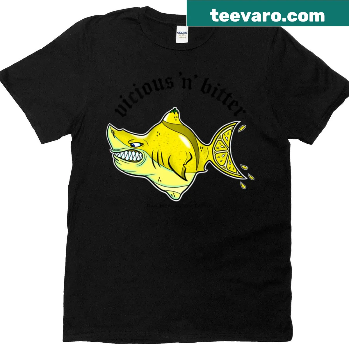 Retro shark design with lemons and humorous text on t-shirt — on a men's t-shirt