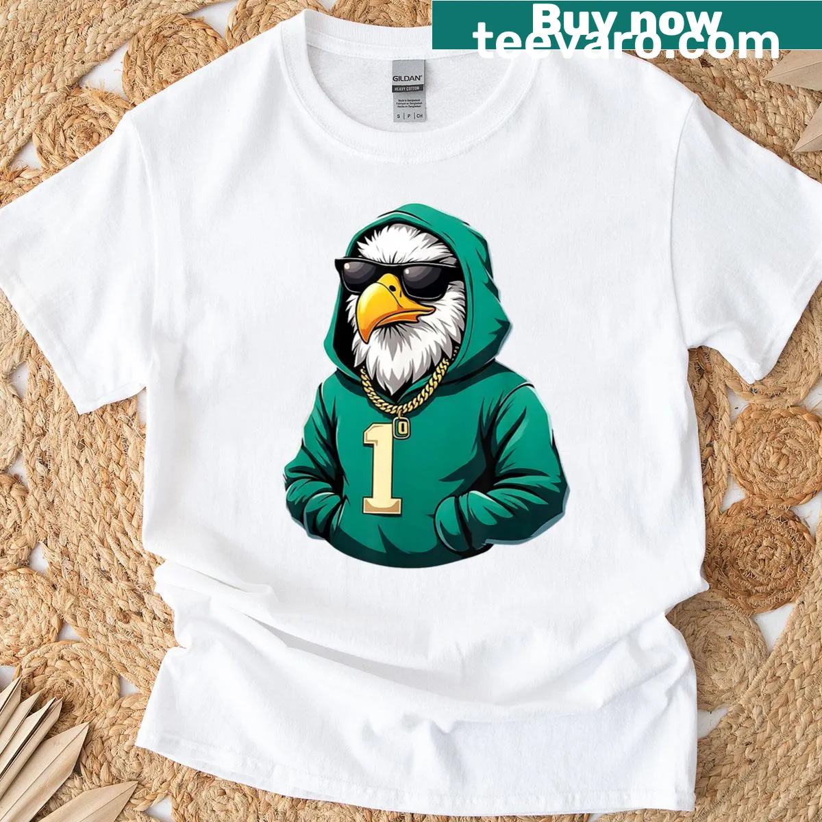 Vintage graphic T-shirt featuring an eagle wearing sunglasses — on a men's t-shirt