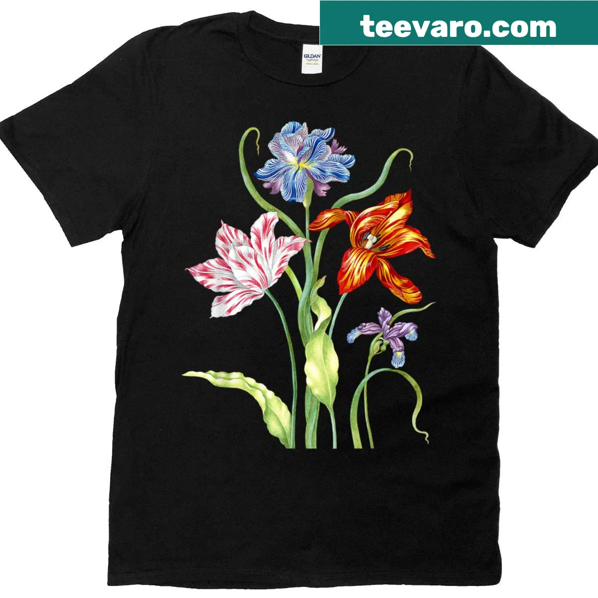 Vintage floral design T-shirt with wildflowers in bold colors — on a men's t-shirt