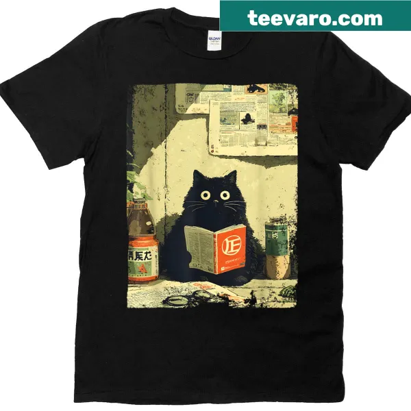 Vintage T-shirt for book lovers featuring a librarian cat design