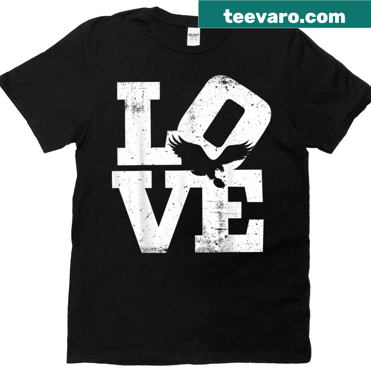 Distressed vintage graphic T-shirt with love theme — on a men's t-shirt