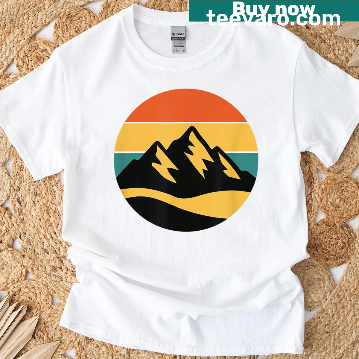 Vintage Mountain Sunset t-shirt depicting serene mountains and sunset — on a men's t-shirt