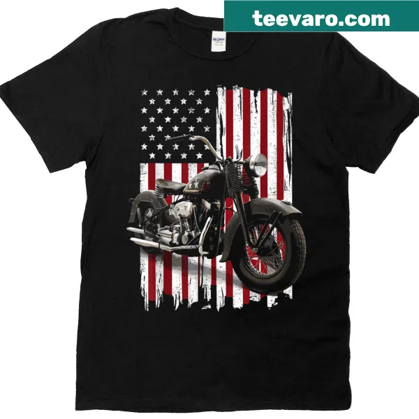 Vintage motorcycle T-shirt with USA flag design