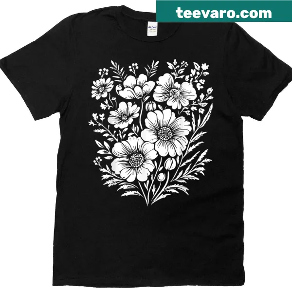 Vintage pressed flowers t-shirt with a bohemian floral design