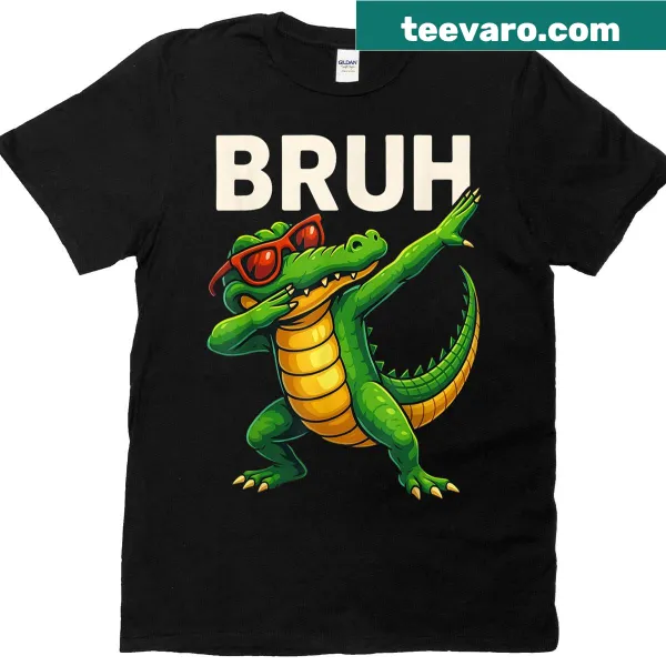 Vintage-style T-shirt featuring humorous Bruh gator meme