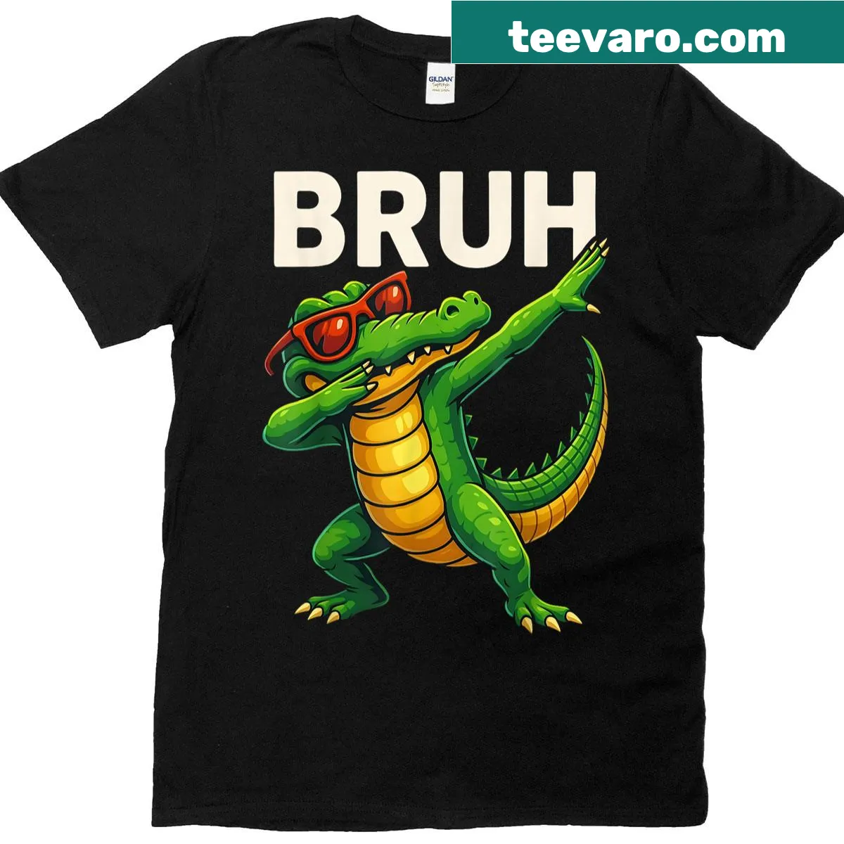 Vintage-style T-shirt featuring humorous Bruh gator meme — on a men's t-shirt