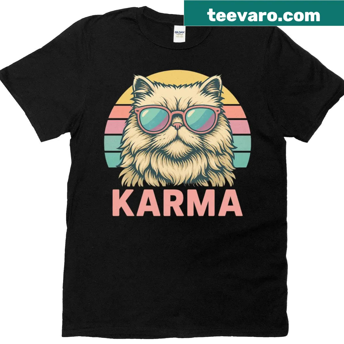 Retro T-shirt featuring a funny cat music design — on a men's t-shirt