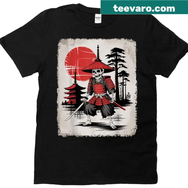 Vintage t-shirt with samurai skeleton Ukiyo-e graphic design