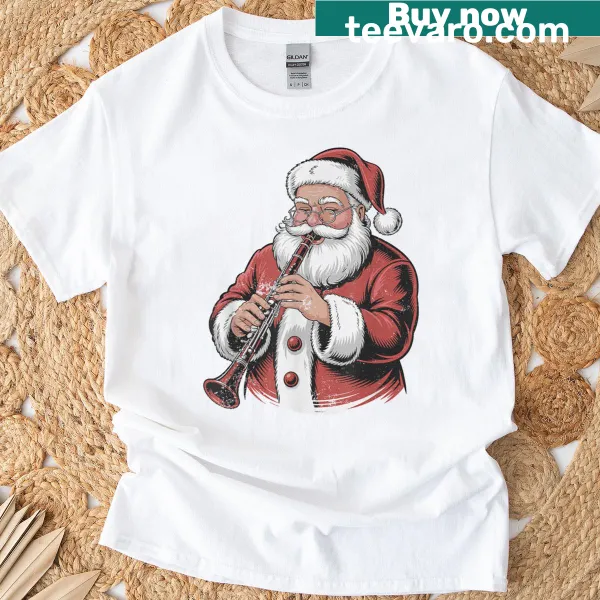 Retro T-shirt with Santa playing clarinet for Christmas