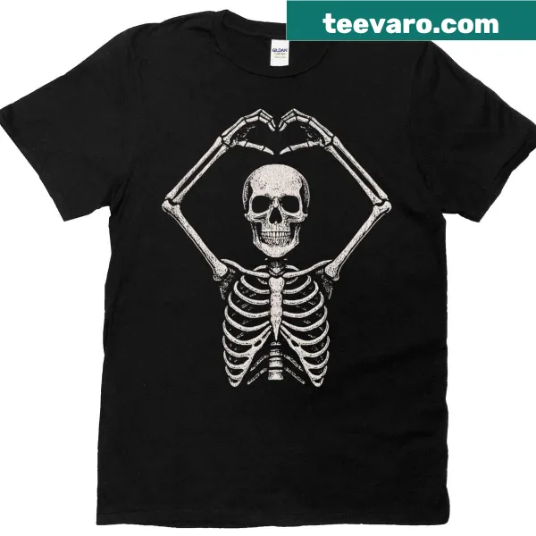 Vintage skeleton heart Halloween t-shirt with cute graphic