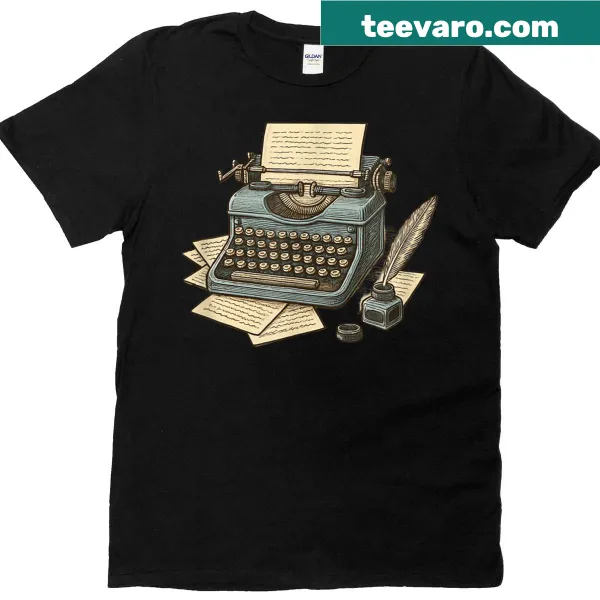 Minimalist typewriter and writing desk design on shirt