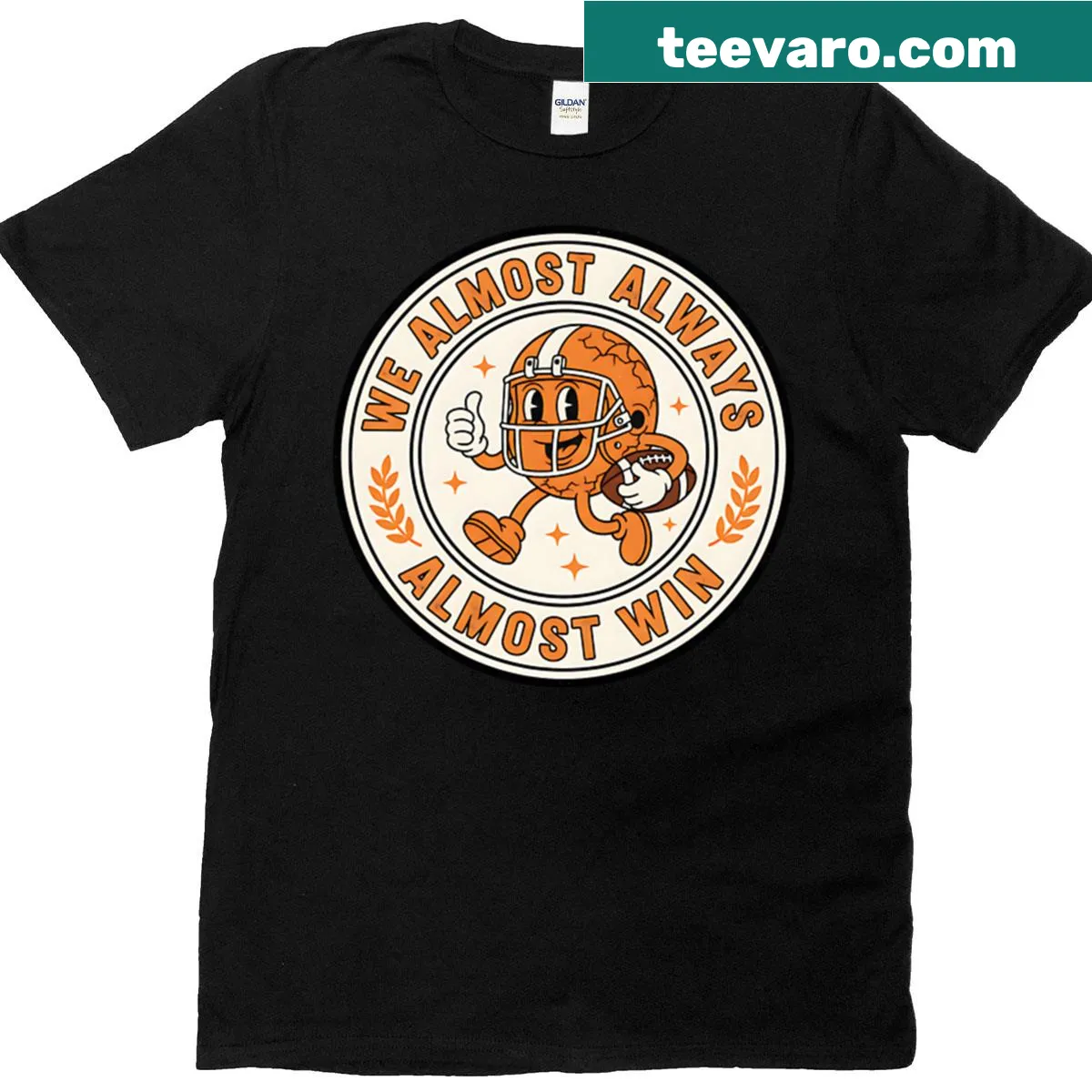 Funny oversized t-shirt with football-themed text — on a men's t-shirt