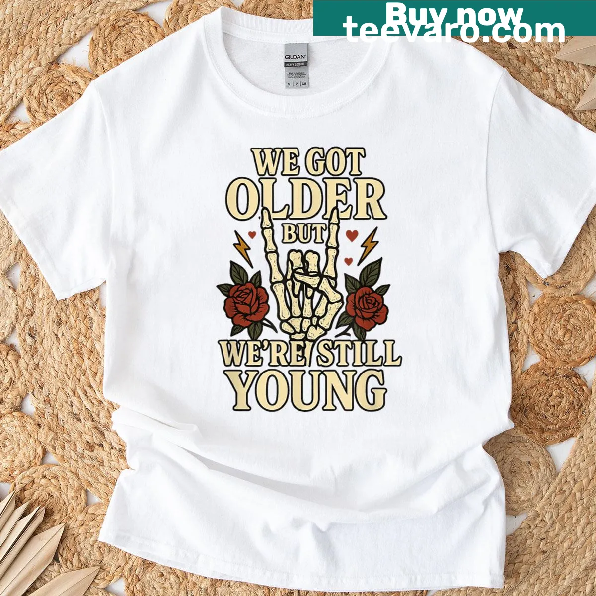 Vintage roses design T-shirt with sentimental message about youth — on a men's t-shirt