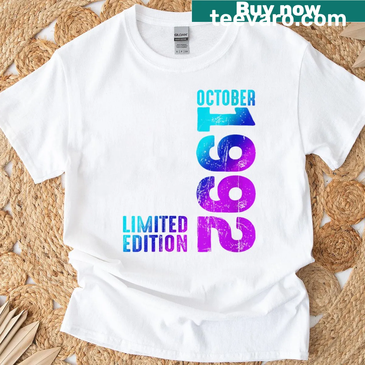 Vintage October 1992 birthday T-shirt for women — on a men's t-shirt
