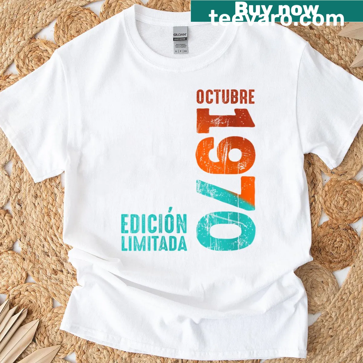 Vintage 1970 T-shirt with retro typography for women — on a men's t-shirt