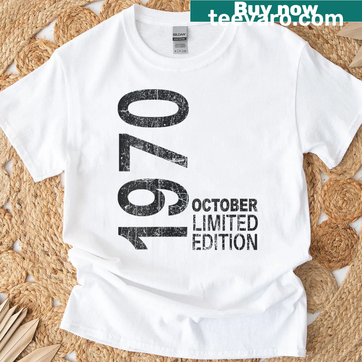 Vintage 1970 t-shirt celebrating October — on a men's t-shirt