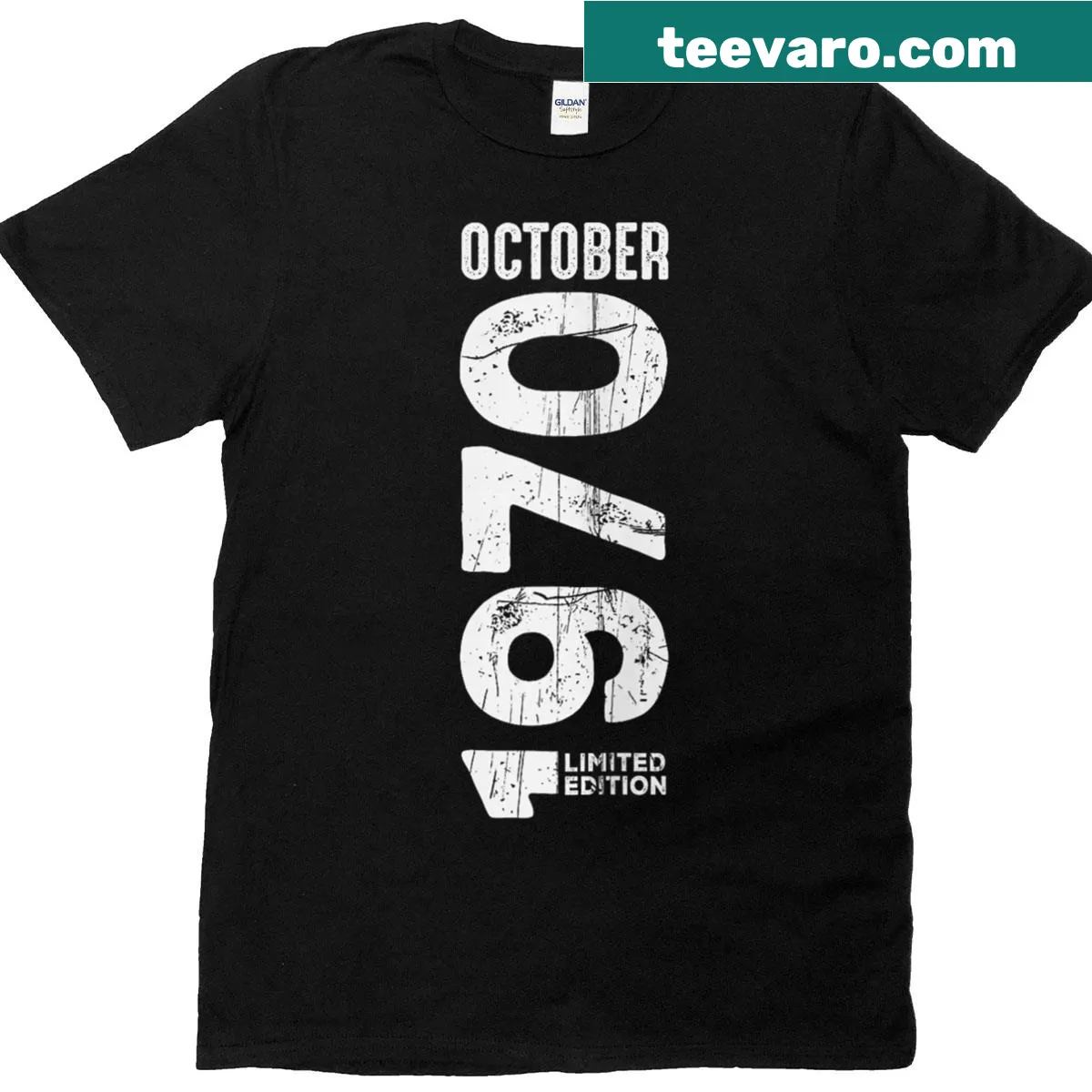 Vintage October 1970 T-shirt with retro 'Legendary Since 1970' text — on a men's t-shirt