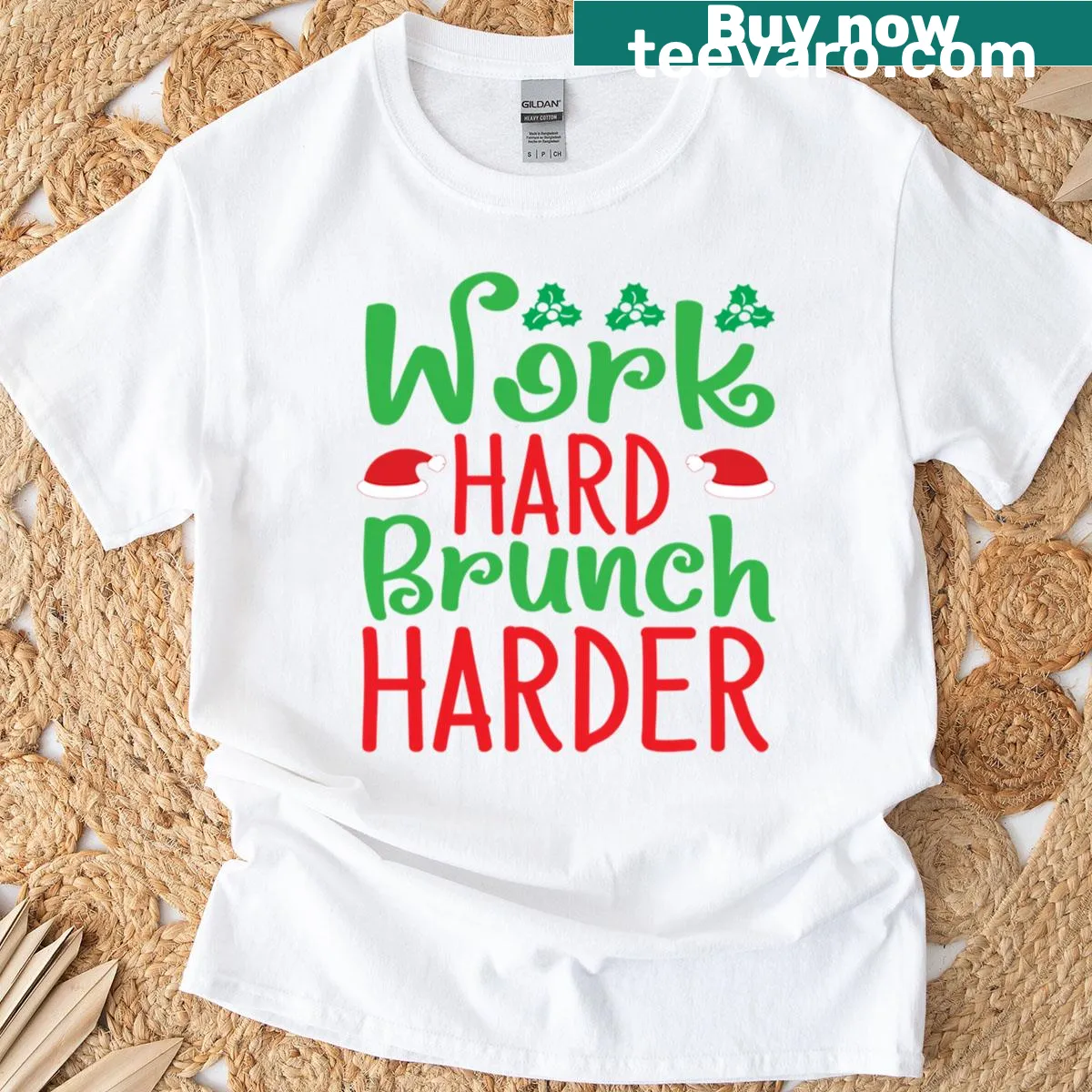 Funny Christmas T-shirt with brunch theme — on a men's t-shirt