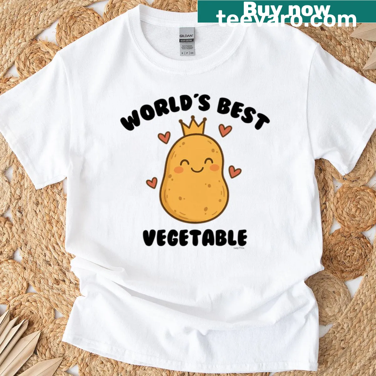 Kawaii potato with a crown graphic on an oversized T-shirt — on a men's t-shirt