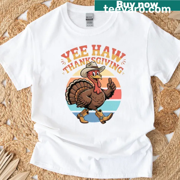 Thanksgiving T-shirt featuring a cowboy turkey illustration