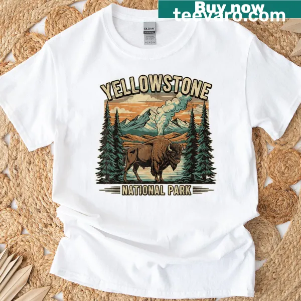 Vintage Yellowstone National Park T-shirt featuring iconic outdoor elements