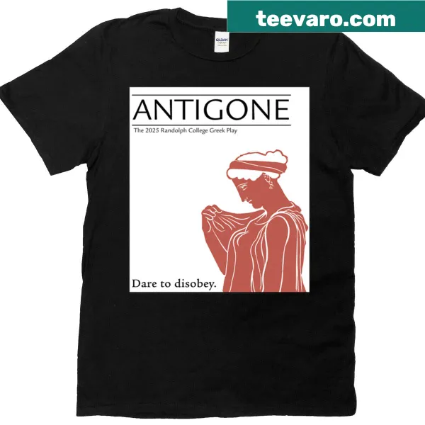 Typographic design inspired by Antigone on a t-shirt