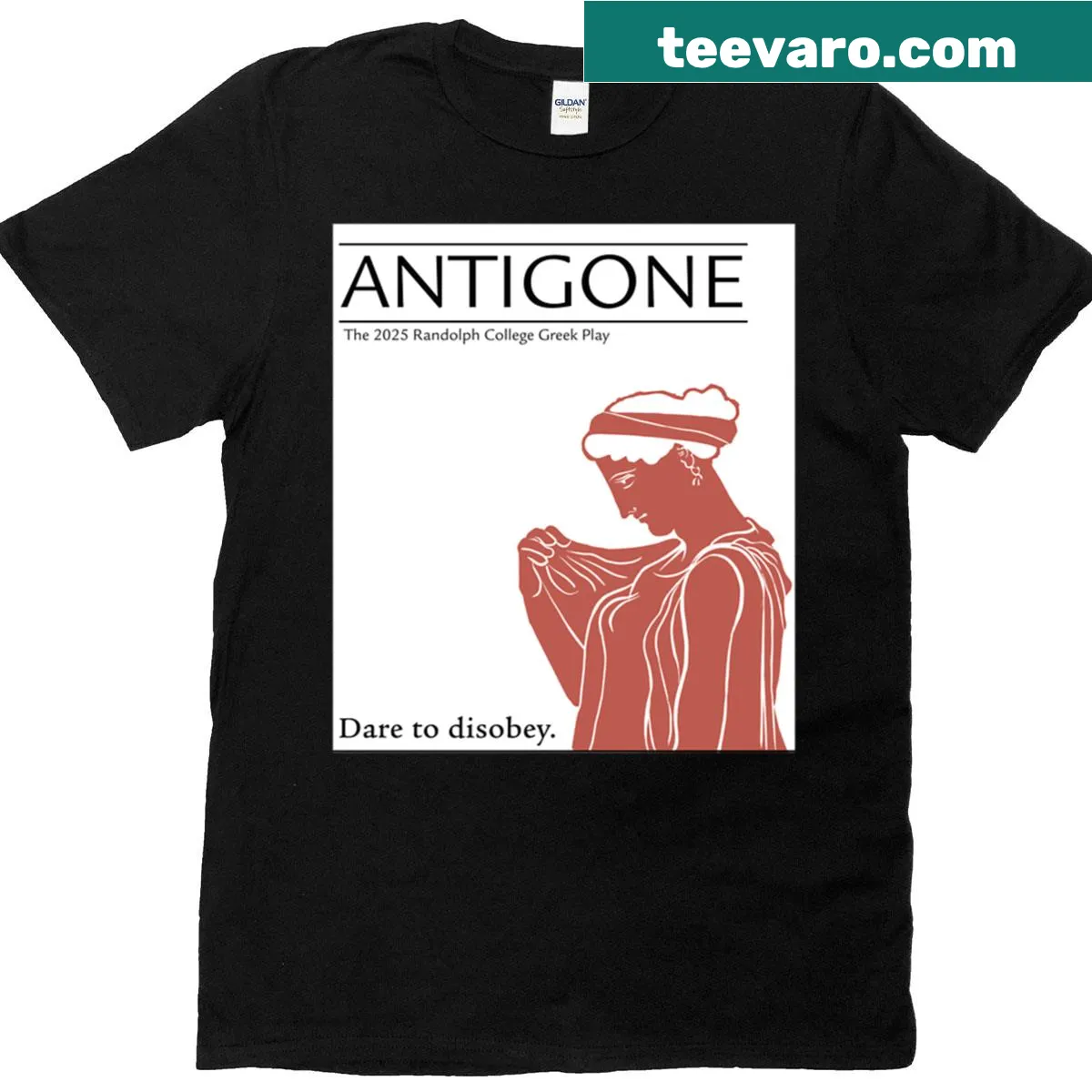 Typographic design inspired by Antigone on a t-shirt — on a men's t-shirt