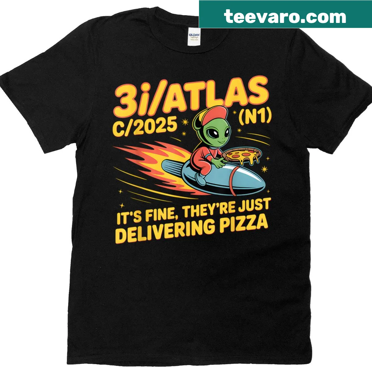 Funny T-shirt with the phrase 'It's Fine, They're Just Delivering Pizza' — on a men's t-shirt