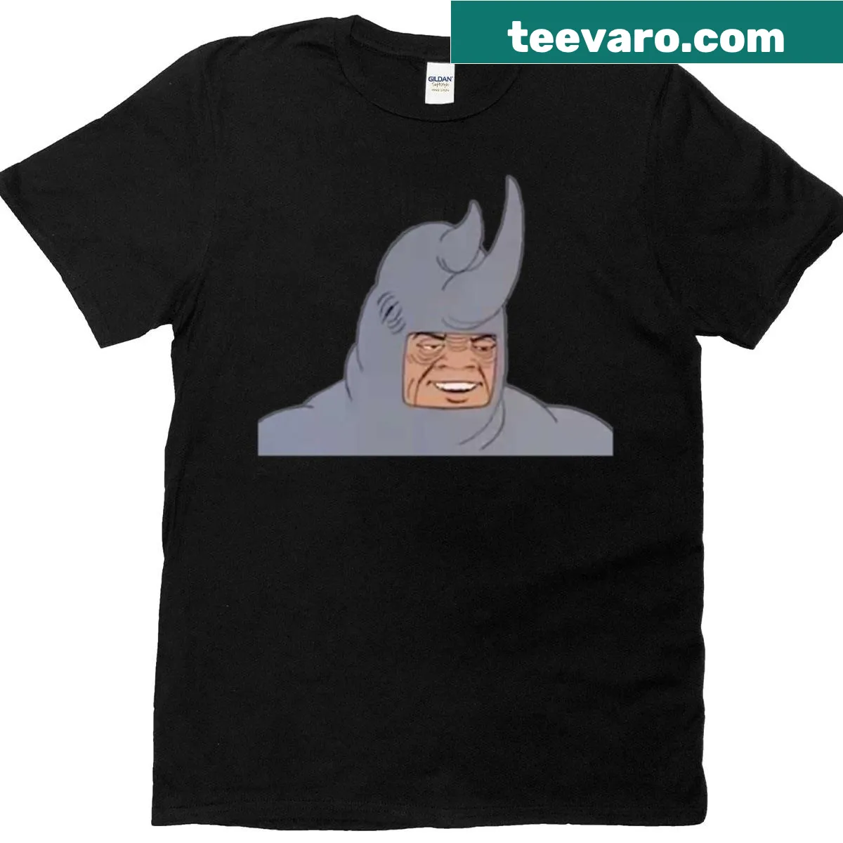 Cartoon T-shirt featuring Spider-Man fighting Rhino — on a men's t-shirt