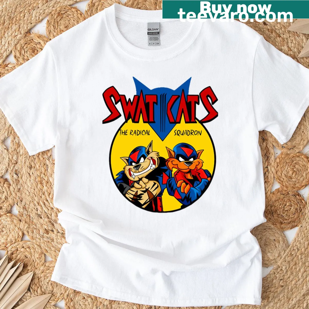 Retro T-shirt featuring a 90s cartoon cat design — on a men's t-shirt
