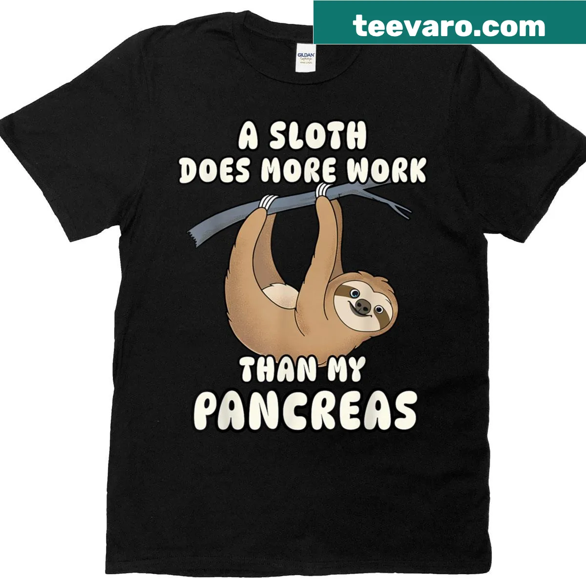 Funny diabetes t-shirt featuring a sloth and humorous text — on a men's t-shirt