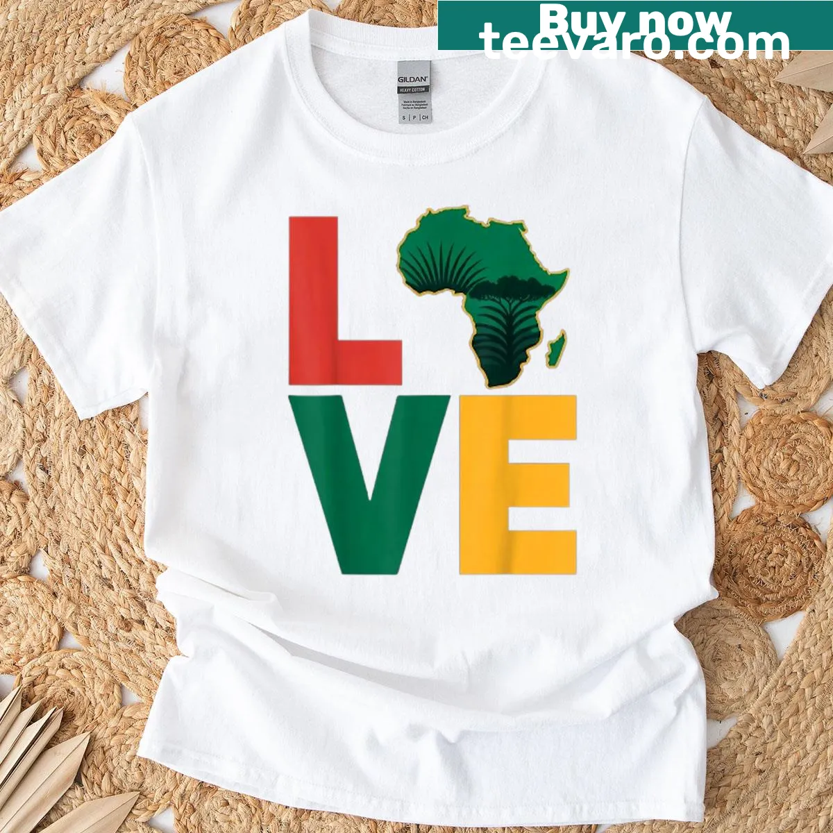 Illustrated t-shirt featuring a heartfelt map of Africa — on a men's t-shirt