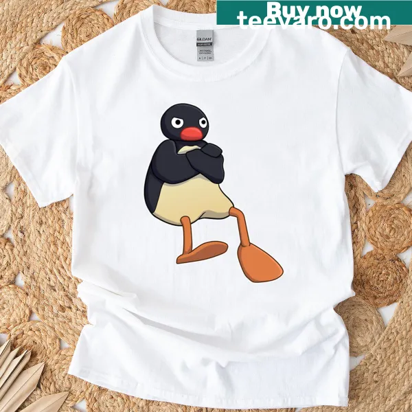 Oversized Angry Pingu cartoon graphic T-shirt