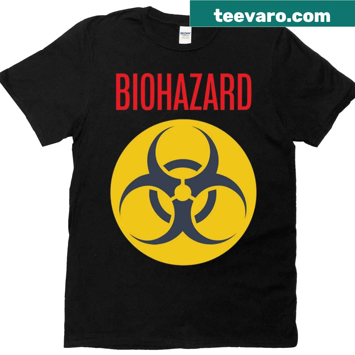 Biohazard symbol T-shirt showcasing an edgy and artistic design. — on a men's t-shirt