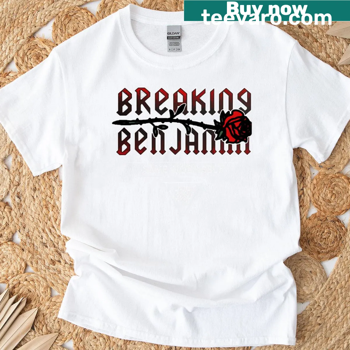 Artistic Breaking Benjamin t-shirt featuring iconic band imagery — on a men's t-shirt
