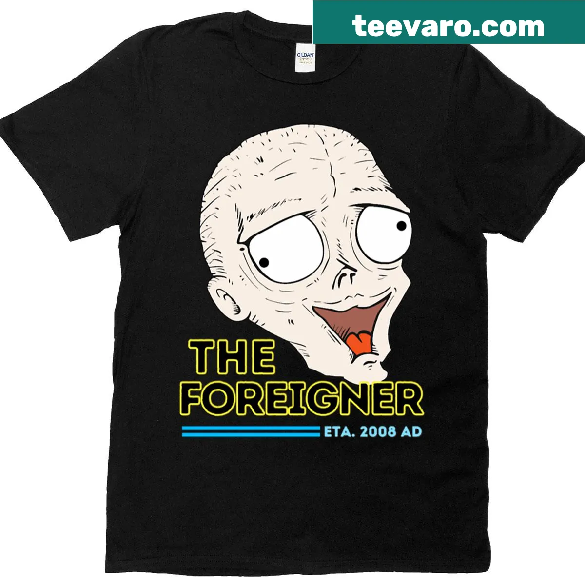 Foreigner T-shirt featuring artistic band logo design — on a men's t-shirt