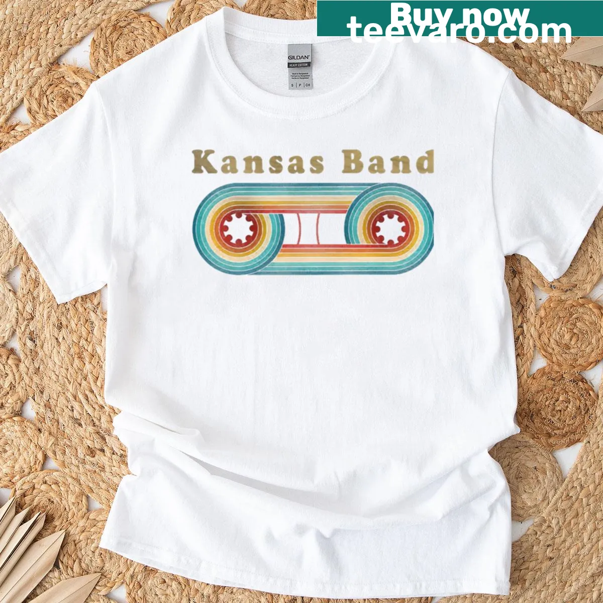 T-shirt featuring the logo of the Kansas band — on a men's t-shirt