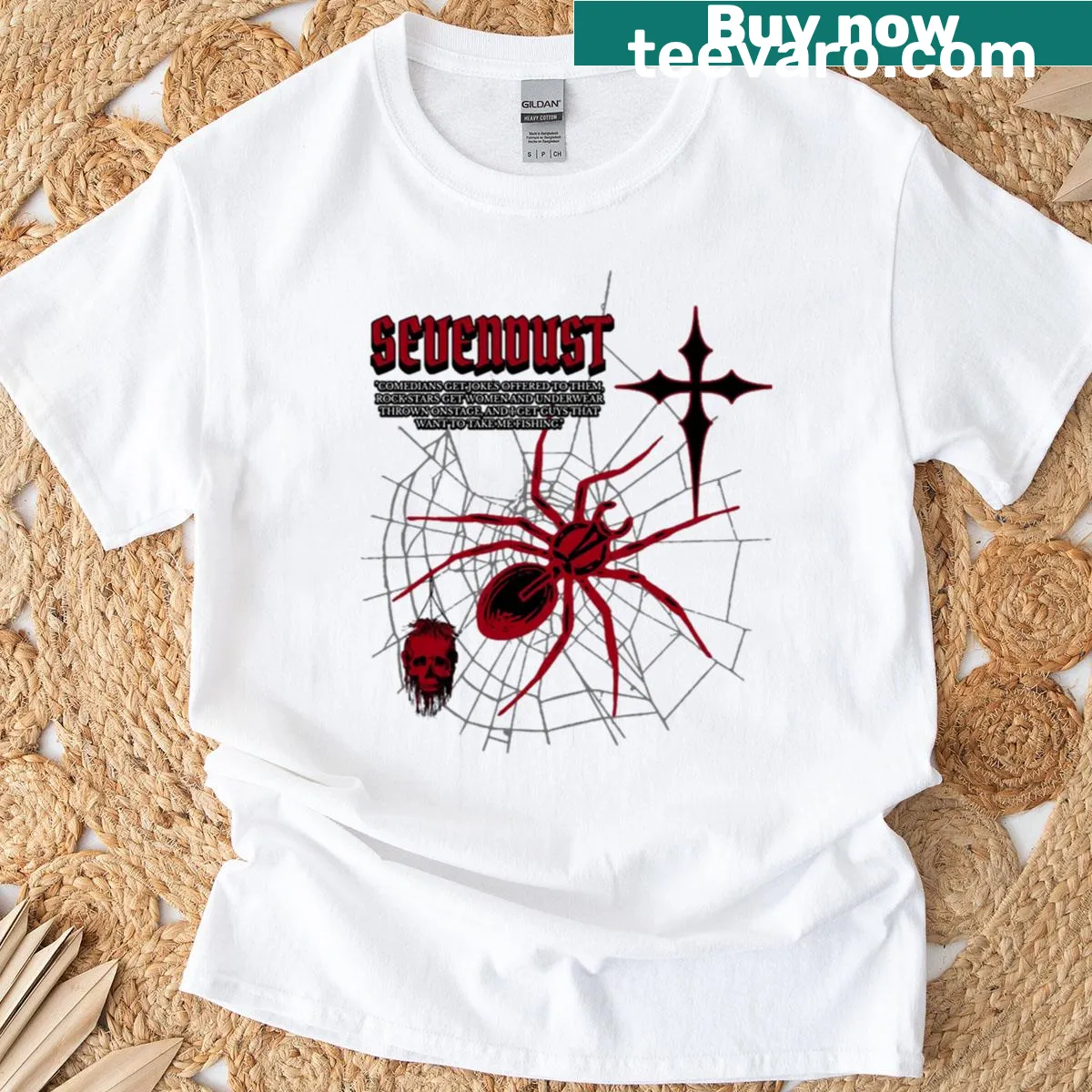 Artistic Sevendust T-shirt featuring bold band-inspired graphic — on a men's t-shirt