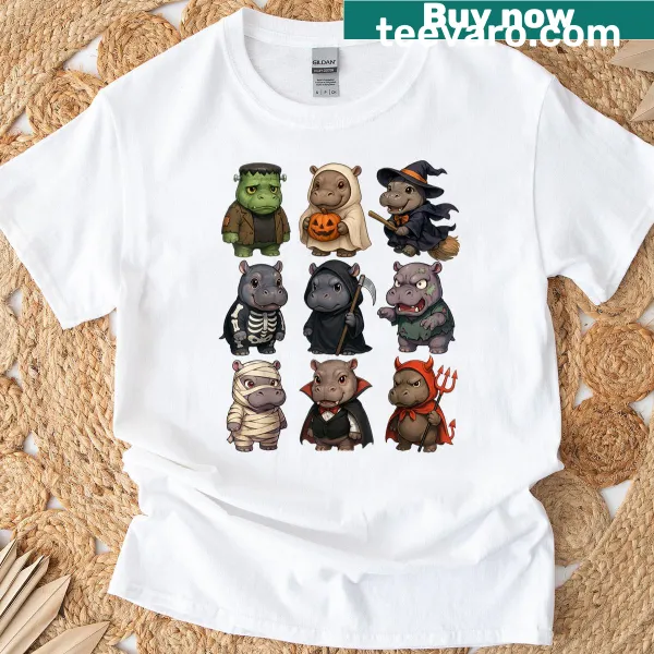 Baby hippo ghost zombie witch cartoon t-shirt for kids